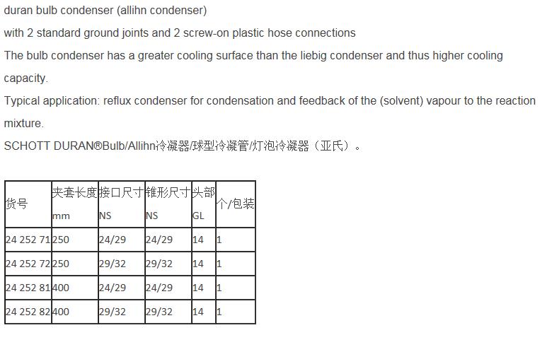 肖特/Schott_2425282_DURAN Allihn球型冷凝管_NS 29/32 夹套长度   400 mm