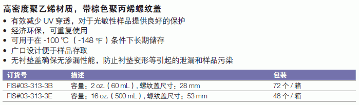 耐洁/Nalgene_03-313-3E_Nalgene? 棕色经济型广口瓶_500ml  圆形  广口  琥珀色